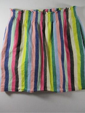 J. Crew Multicolor Linen Vertical Stripe Elastic-Waist Mini Skirt